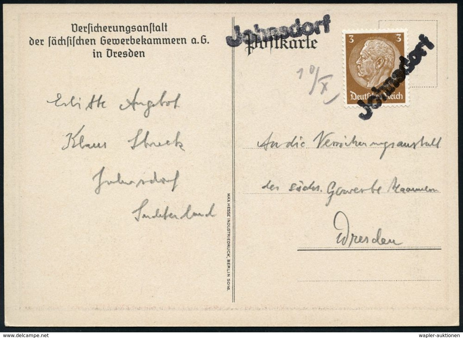 STATISTIK / VOLKSZÄHLUNG : Johnsdorf 1938 (1.10.) 1L = Notstempel Sudetenland + Hs. Datum Auf Color-Reklame-Ak.: Versich - Non Classés