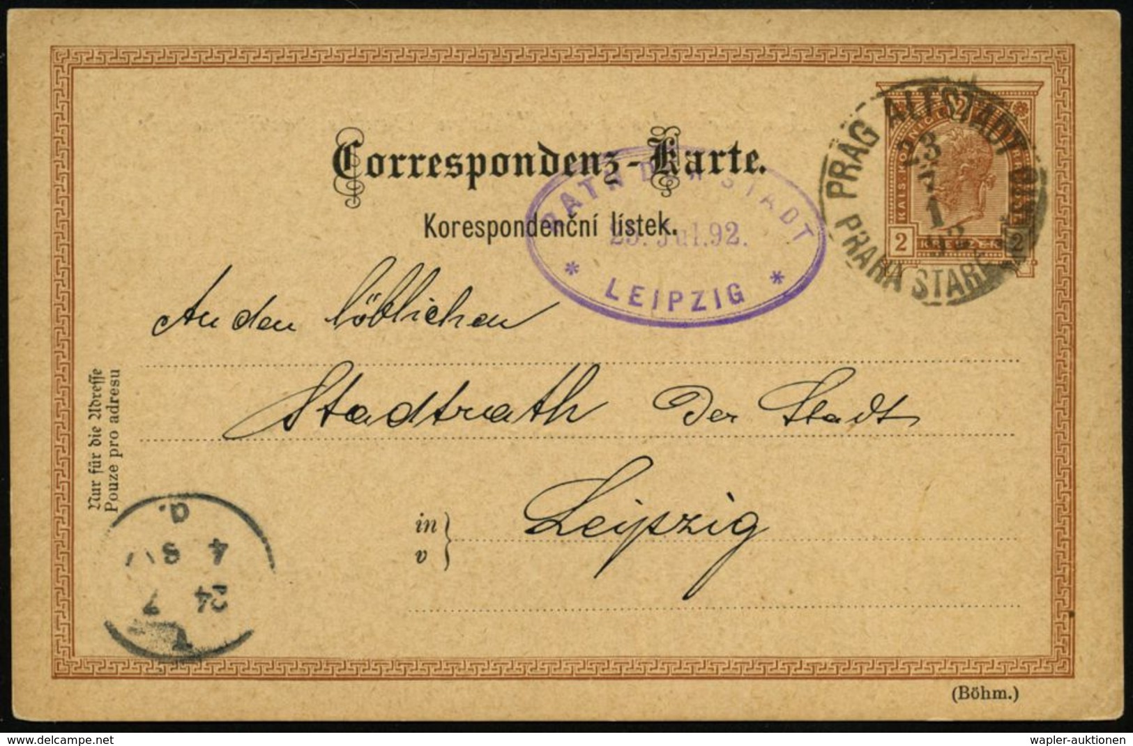 STATISTIK / VOLKSZÄHLUNG : ÖSTERREICH 1892 (23.7.) Amtl. P 2 Kr. KFJ Torbogen, Braun (Böhm.) + Rs. Amtl. Zudruck: Statis - Non Classés