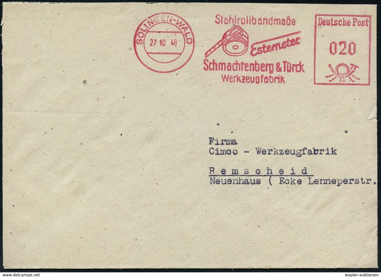 WIEGEN & MESSEN / WAAGE / METER : SOLINGEN-WALD/ Stahlrollbandmaße/ Estemeter/ Schmachtenberg & Türck 1948 (22.10.) AFS  - Unclassified