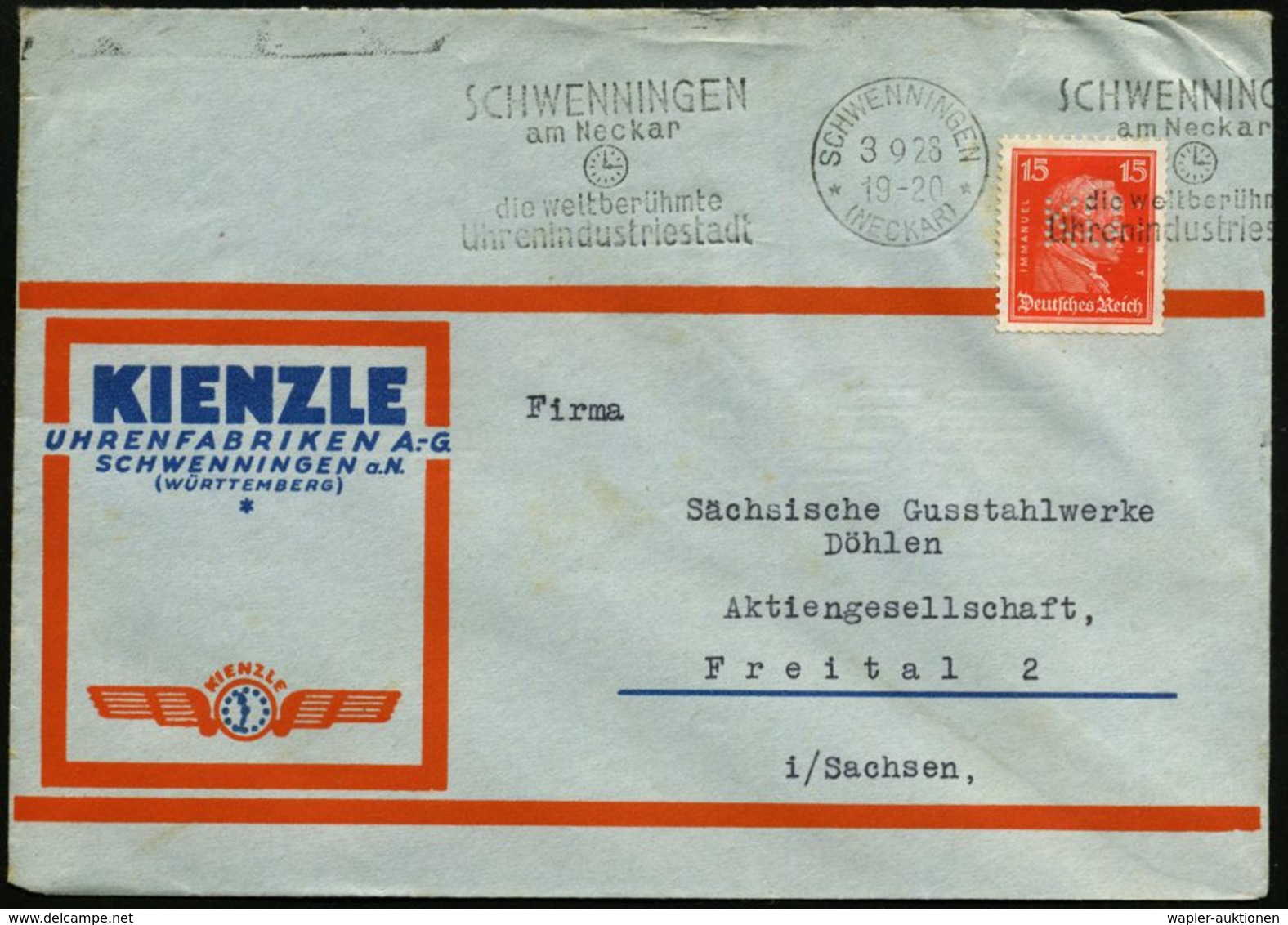 UHR / ZEITMESSUNG : SCHWENNINGEN/ *NECKAR)*/ Die Weltberühmte/ Uhrenindustriestadt 1928 (3.9.) Korrigierter MWSt Mit 2 T - Horlogerie