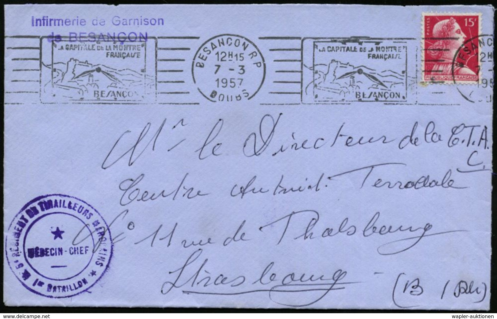 UHR / ZEITMESSUNG : FRANKREICH 1958 (7.3.) BdMWSt: BESANCON R P/LA CAPITALE DE LA MONTRE/FRANCAISE.. In Form Einer Armba - Horlogerie