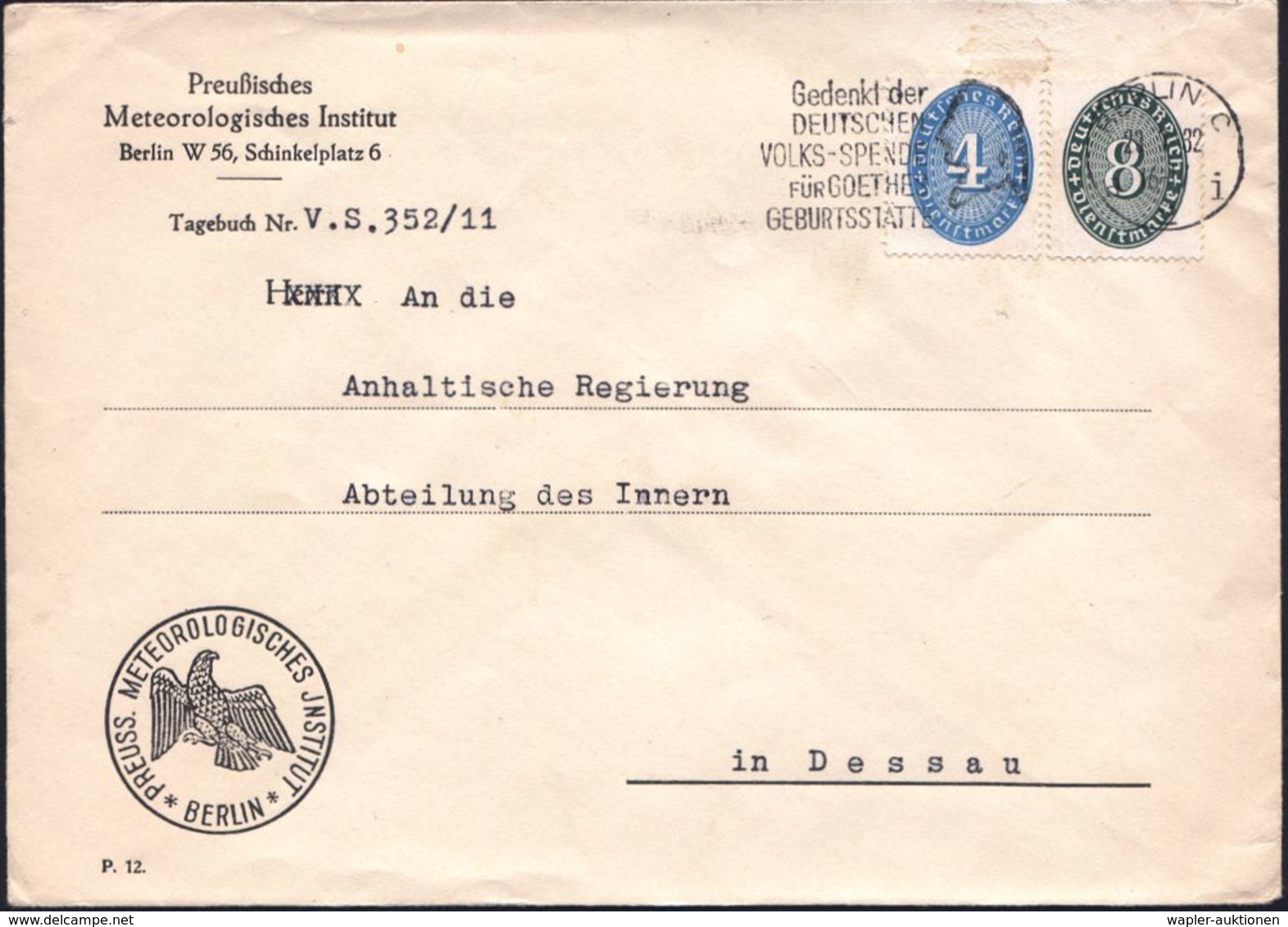 METEOROLOGIE / KLIMA / WETTER : BERLIN C/ D2i/ Gedenkt Der/ DEUTSCHEN/ VOLKS-SPENDE/ FÜR GOETHES/ GEBURTSSTÄTTE 1932 (23 - Klima & Meteorologie