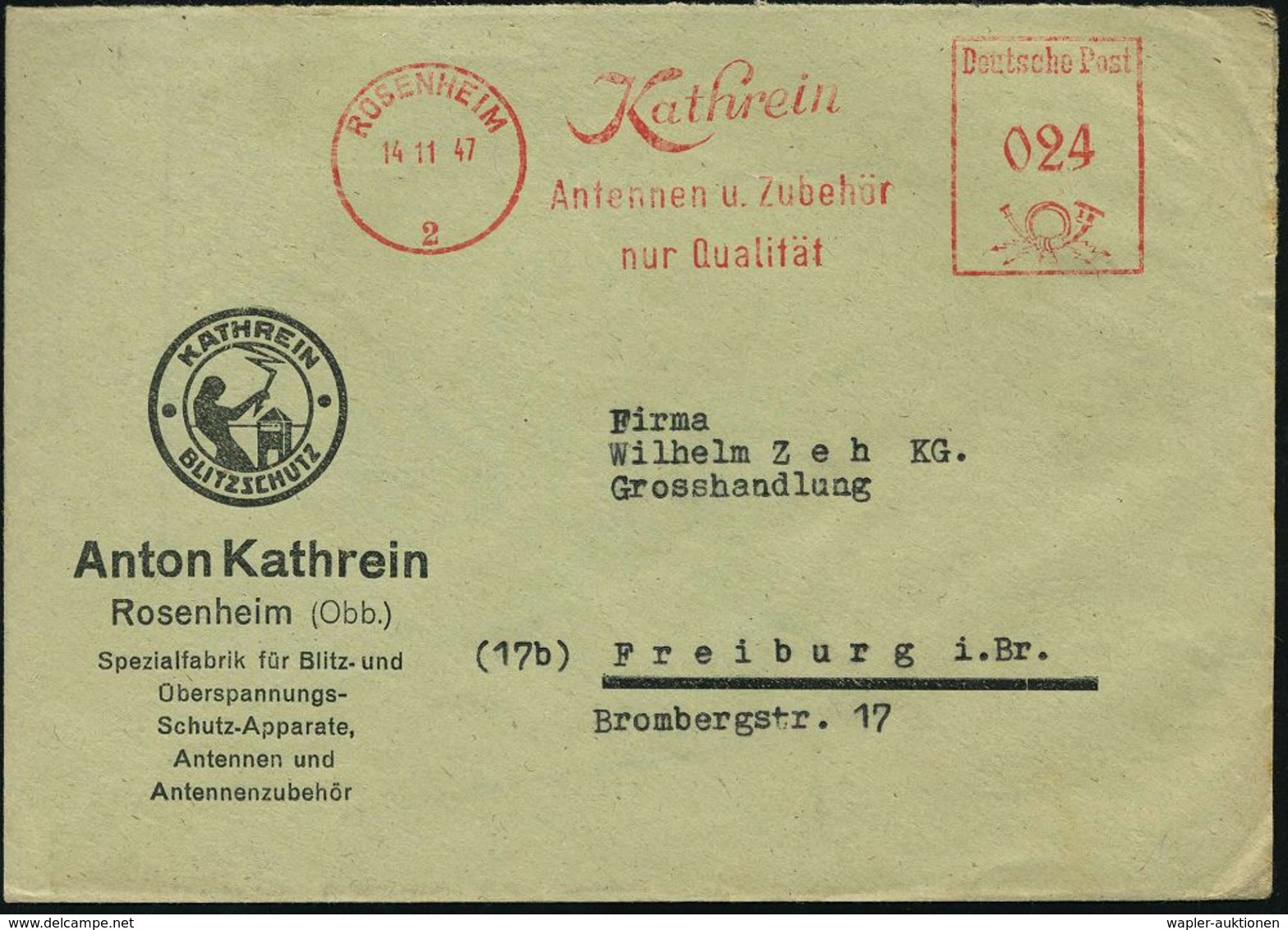 METEOROLOGIE / KLIMA / WETTER : ROSENHEIM/ 2/ Kathrein/ Antennen U.Zubehör.. 1947 (14.11.) AFS Auf Reklame-Bf.: KATHREIN - Clima & Meteorologia