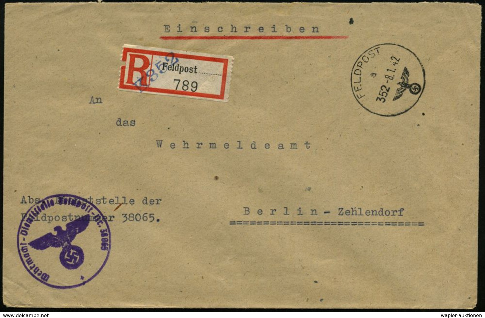 METEOROLOGIE / KLIMA / WETTER : DEUTSCHES REICH 1942 (8.1.) 1K: FELDPOST/a/352 + Provis. RZ: Feldpost..../K 352 (RZ Kl.K - Klima & Meteorologie