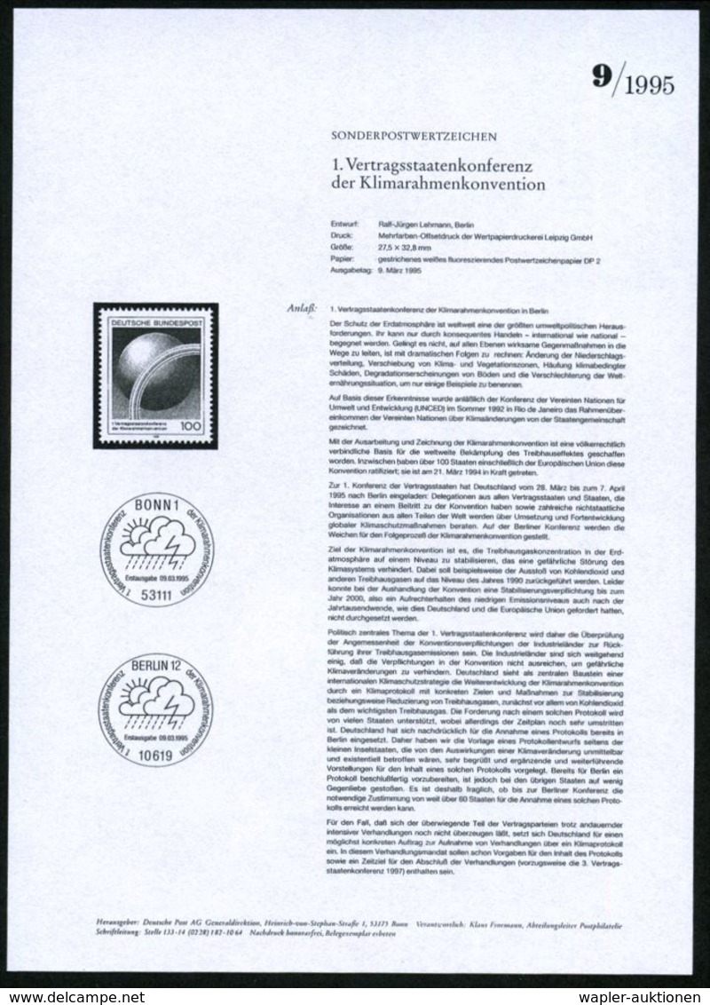 METEOROLOGIE / KLIMA / WETTER : B.R.D. 1995 (März) 100 Pf. "1. Vertragsstaaten-Konferenz Klimakonvention" (Berlin) Mit A - Climate & Meteorology