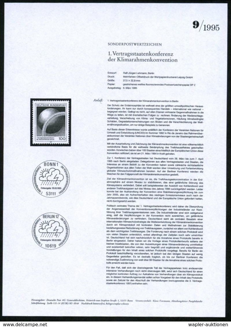 METEOROLOGIE / KLIMA / WETTER : B.R.D. 1995 (März) 100 Pf. "1. Vertragsstaaten-Konferenz Klimakonvention" (Berlin) Mit A - Climat & Météorologie