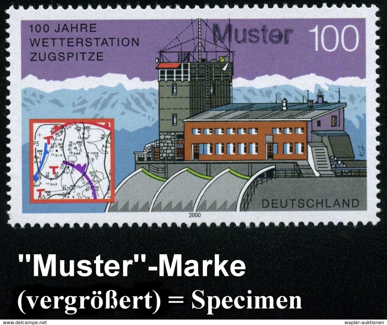 METEOROLOGIE / KLIMA / WETTER : B.R.D. 2000 (Juli) 100 Pf. "100 Jahre Wetterstation Zugspitze" Mit Amtl. Handstempel  "M - Klima & Meteorologie