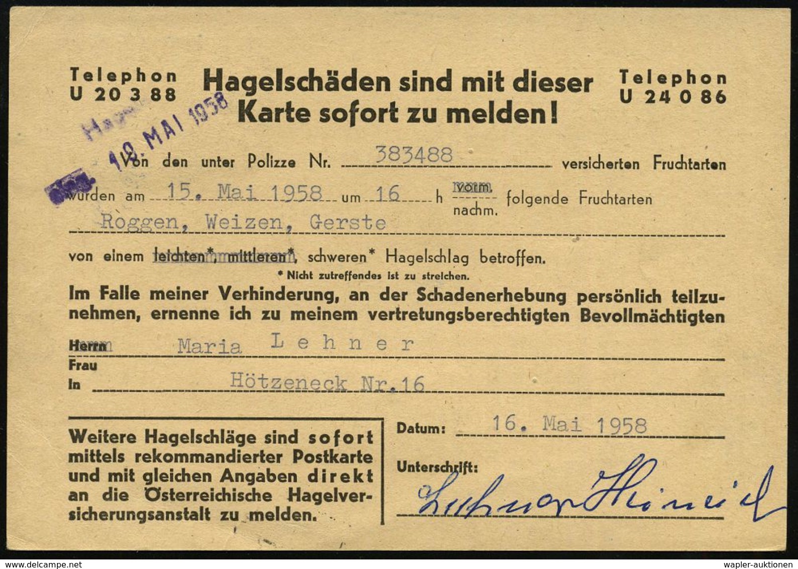 METEOROLOGIE / KLIMA / WETTER : ÖSTERREICH 1960 (Aug.) 3,50 S. Trachten, Paar Auf Firmen-Kt.: Österr. Hagelversichrungan - Clima & Meteorologia