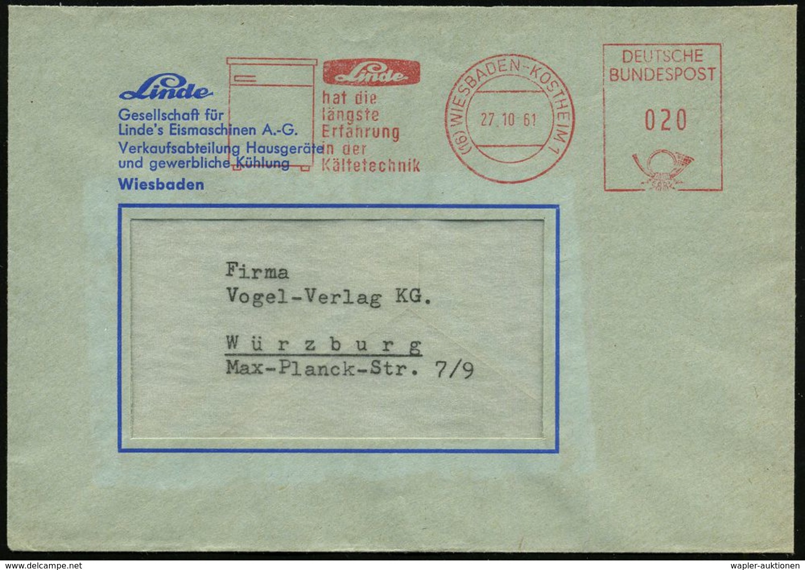 KLIMATECHNIK ( WÄRME- & KÄLTE) : (16) WIESBADEN-KOSTHEIM 1/ Linde/ ..längste/ Erfahrung/ In Der/ Kältetechnik 1961 (27.1 - Unclassified