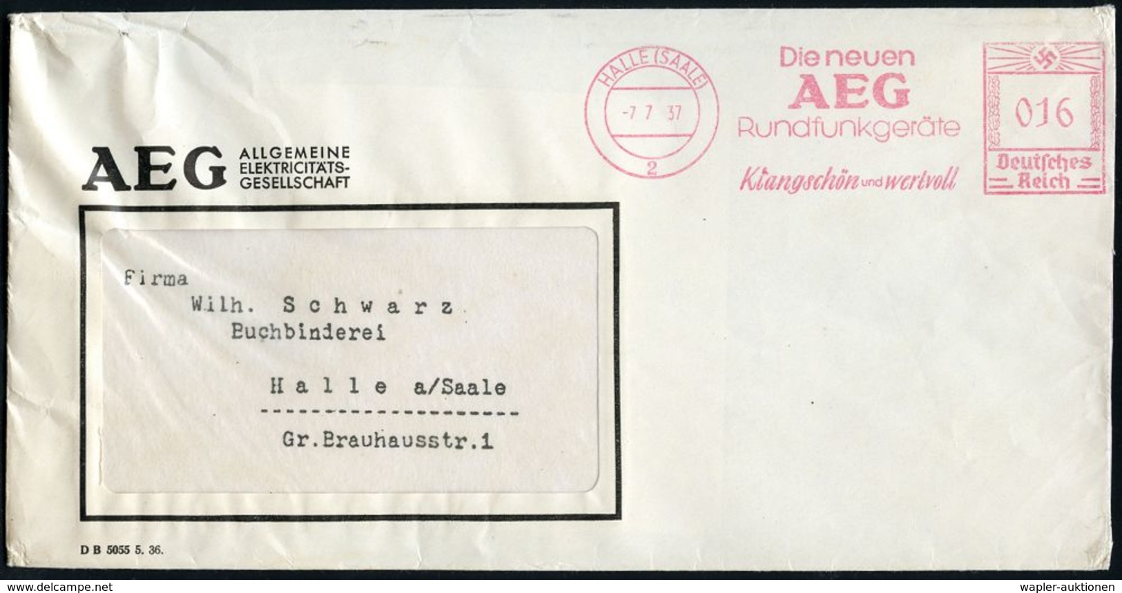 MUSIK ALLGEMEIN : HALLE (SAALE)/ 2/ Die Neuen/ AEG/ Rundfunkgeräte/ Klangschön U.wertvoll 1937 (7.7.) AFS Klar Auf AEG-F - Musica