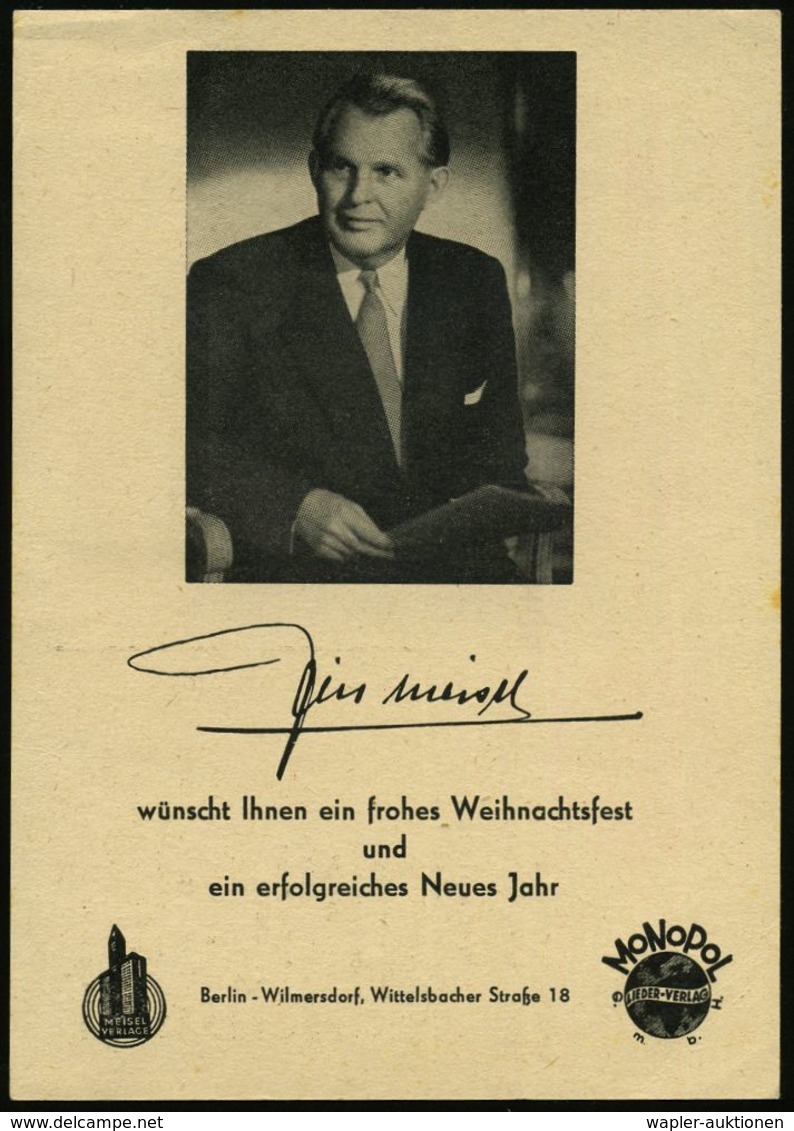 MUSIK-VERLAGE : (1) BERLIN-WILMERSDORF 1/ MEISEL/ VERLAGE/ BÜHNE-MUSIK-FILM 1952 (20.12.) AFS (Hochhäuser, Schallwellen) - Musique