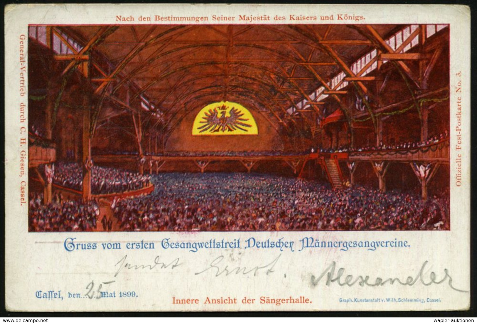 LIED & SINGEN / GESANGSFESTIVAL : Kassel 1899 (26.5.) Seltener SSt: CASSEL/1. GESANGSWETTSTREIT/** (Bo.1) Auf PP 5 Pf. K - Musique