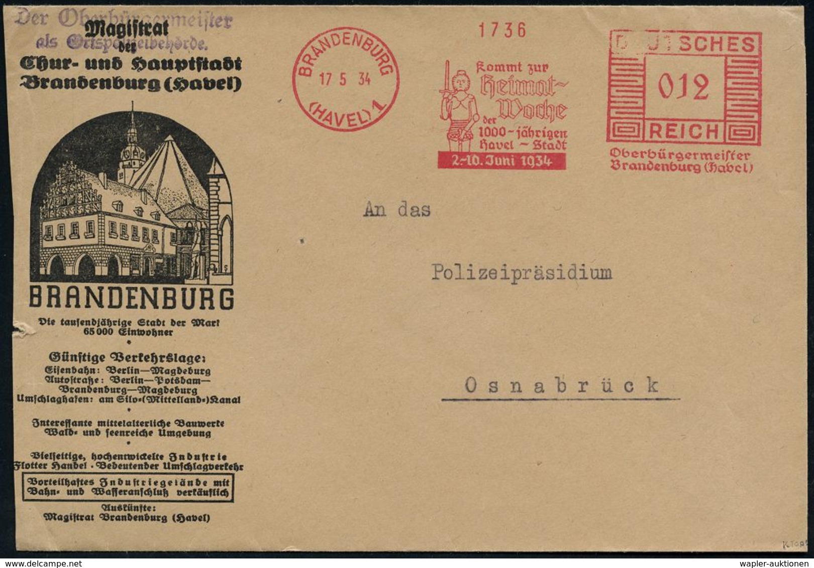 MINNESÄNGER / ROLAND : BRANDENBURG/ (HAVEL) 1/ Kommt Zur/ Heimat-/ Woche/ Der1000-jährigen/ Havel-Stadt/ 2.-10.Juni 1934 - Musique