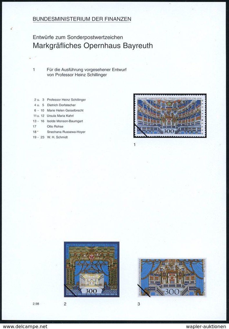 KLASSISCHE MUSIK /KONZERT / OPER : Bayreuth 1998 (Feb.) 300 Pf. "250 Jahre Markgräfliches Opernhaus Bayreuth" , 23 Versc - Musique