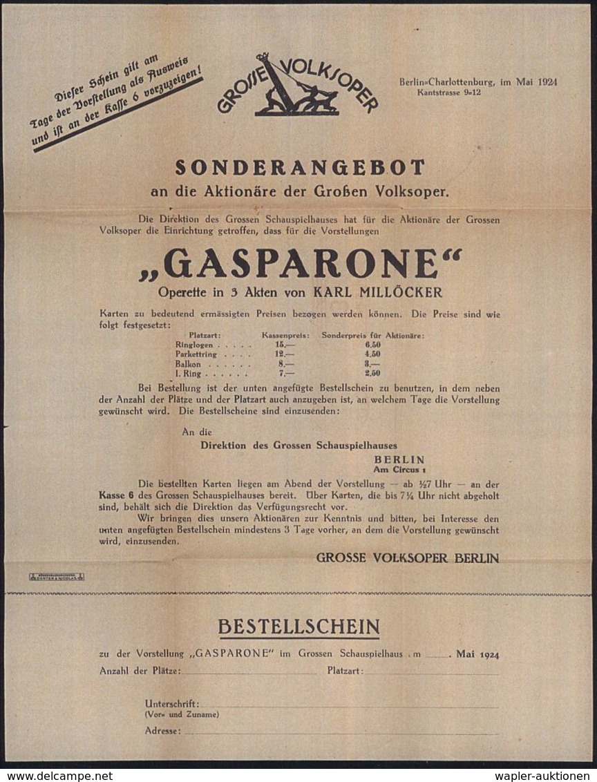 KLASSISCHE MUSIK /KONZERT / OPER : Berlin-Charlottenburg 1924 (8.5.) PFS: CHARLOTTENBURG/*2I/DEUTSCHES REICH, 3 Pf. A.Fa - Musique