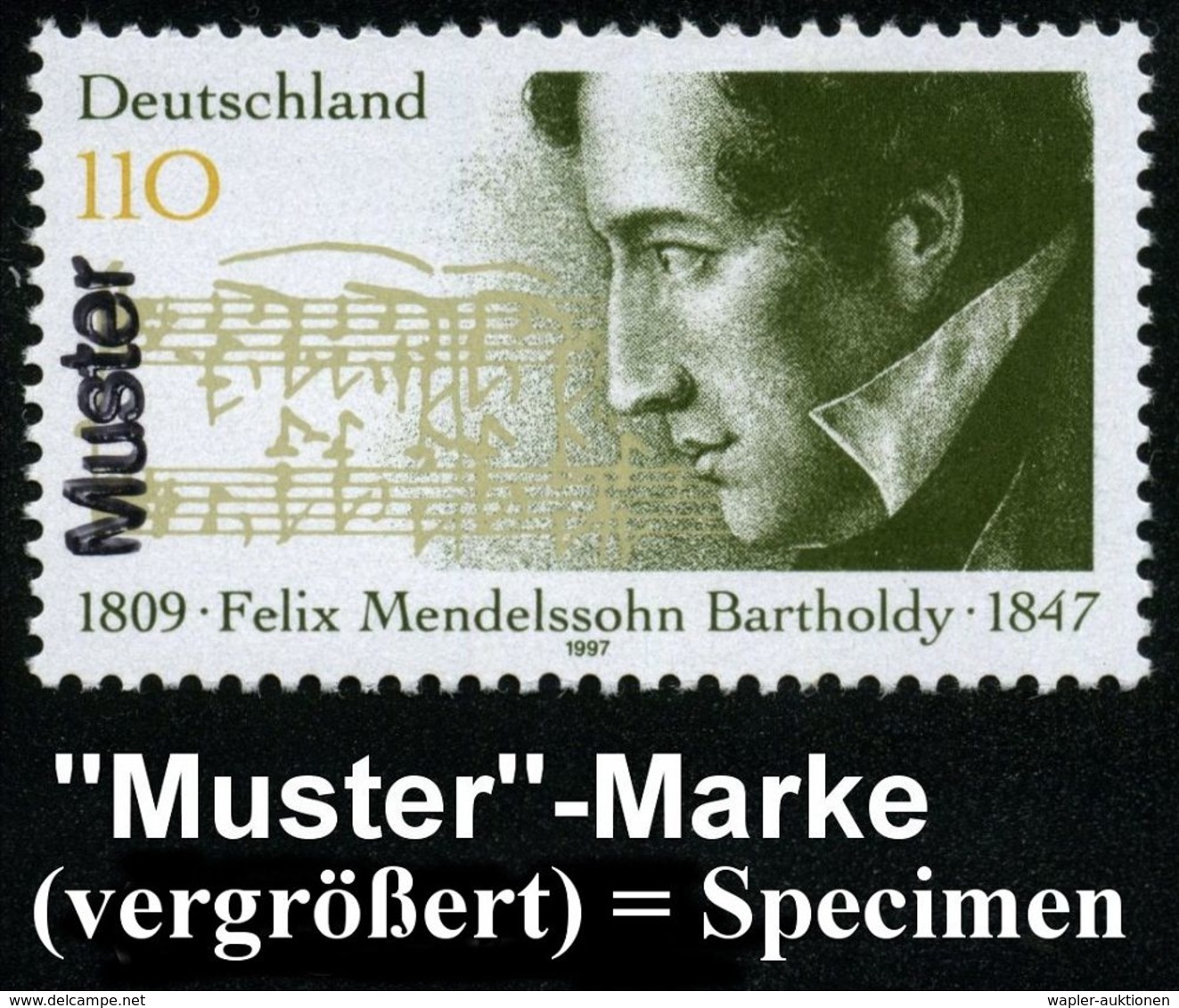 KOMPONISTEN  A - Z : B.R.D. 1997 (Okt.) 110 Pf."150. Todestag Felix Mendelssohn-Bartholdy". Mit Amtl. Handstempel  "M U  - Musique