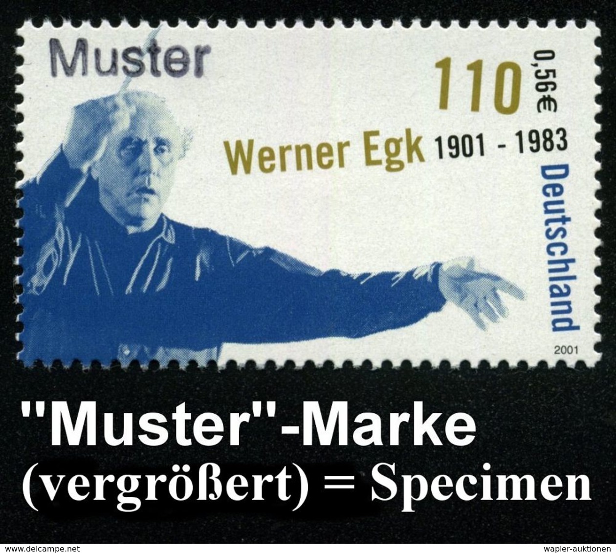 KOMPONISTEN  A - Z : B.R.D. 2001 (Mai) 110 Pf. "100. Geburtstag Werner Egk" Mit Amtl. Handstempel  "M U S T E R" , Postf - Musica