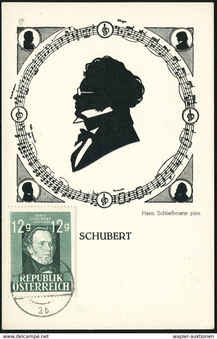 KOMPONISTEN  A - Z : ÖSTERREICH 1947 (31.III.) 12 G. "150. Geburtstag Franz Schubert", EF + ET-Stpl. Auf Maximum-ähnl. S - Musique