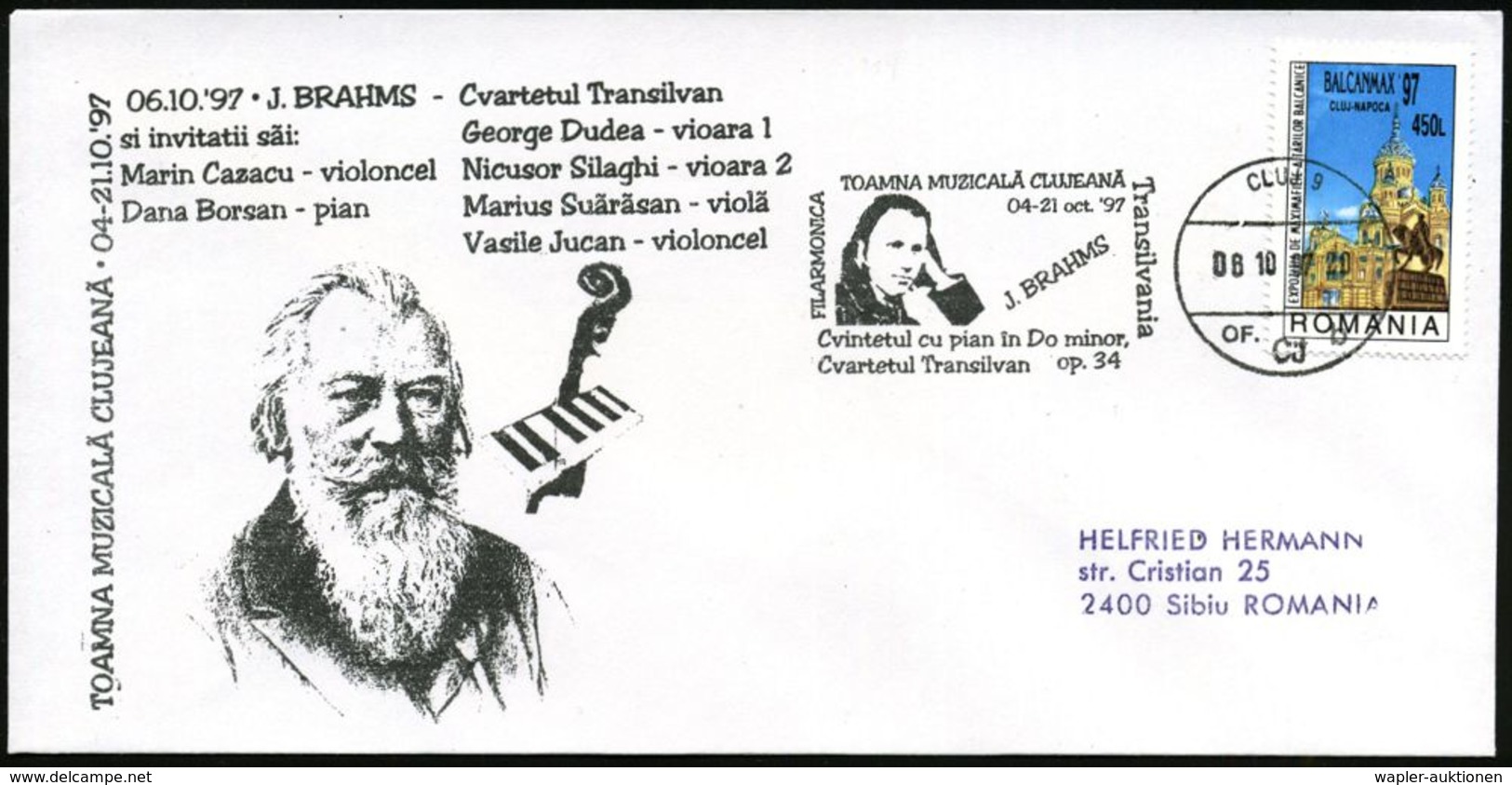 KOMPONISTEN  A - Z : RUMÄNIEN 1997 (8.10.) FaSSt: CLUJ 9/TOAMA MUZICALA CLUJEANA/J.BRAHMS.. (junger Brahms), Inl.-SU: J. - Musique