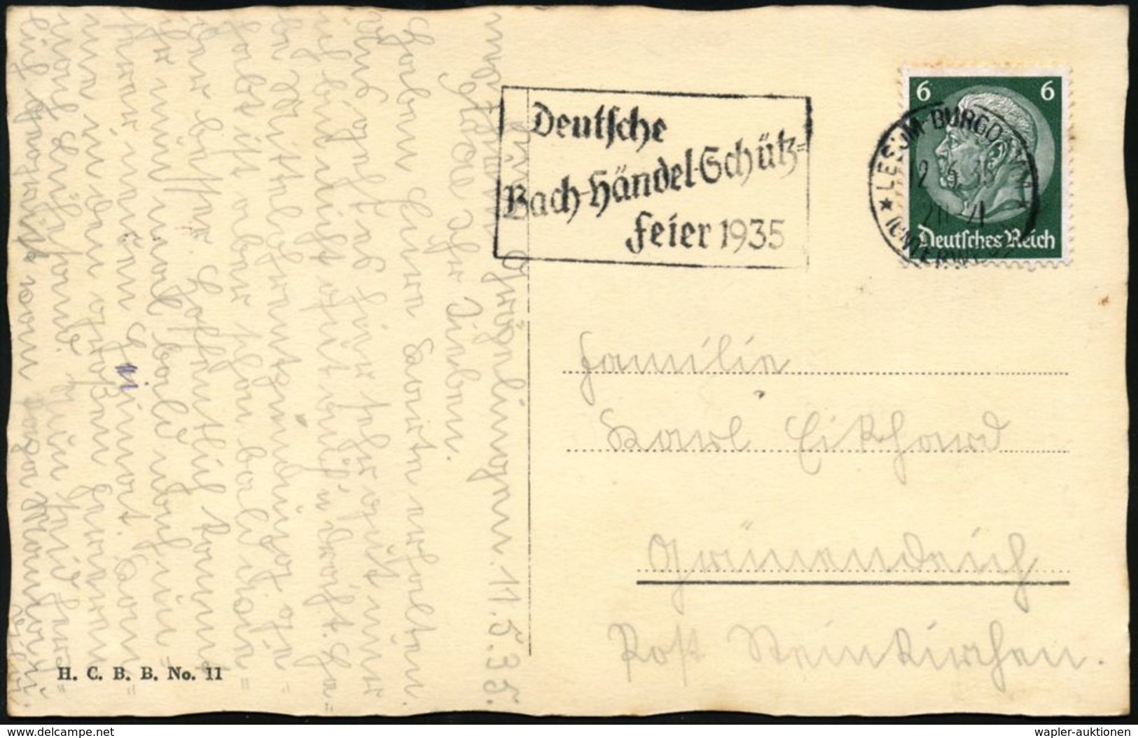 JOHANN SEBASTIAN BACH : LESUM-BURGDAMM/ (UNTERWEGE)/ Deutsche/ Bach-Händel-Schütz-/ Feier 1935 (12.6.) Sehr Seltener MWS - Musik