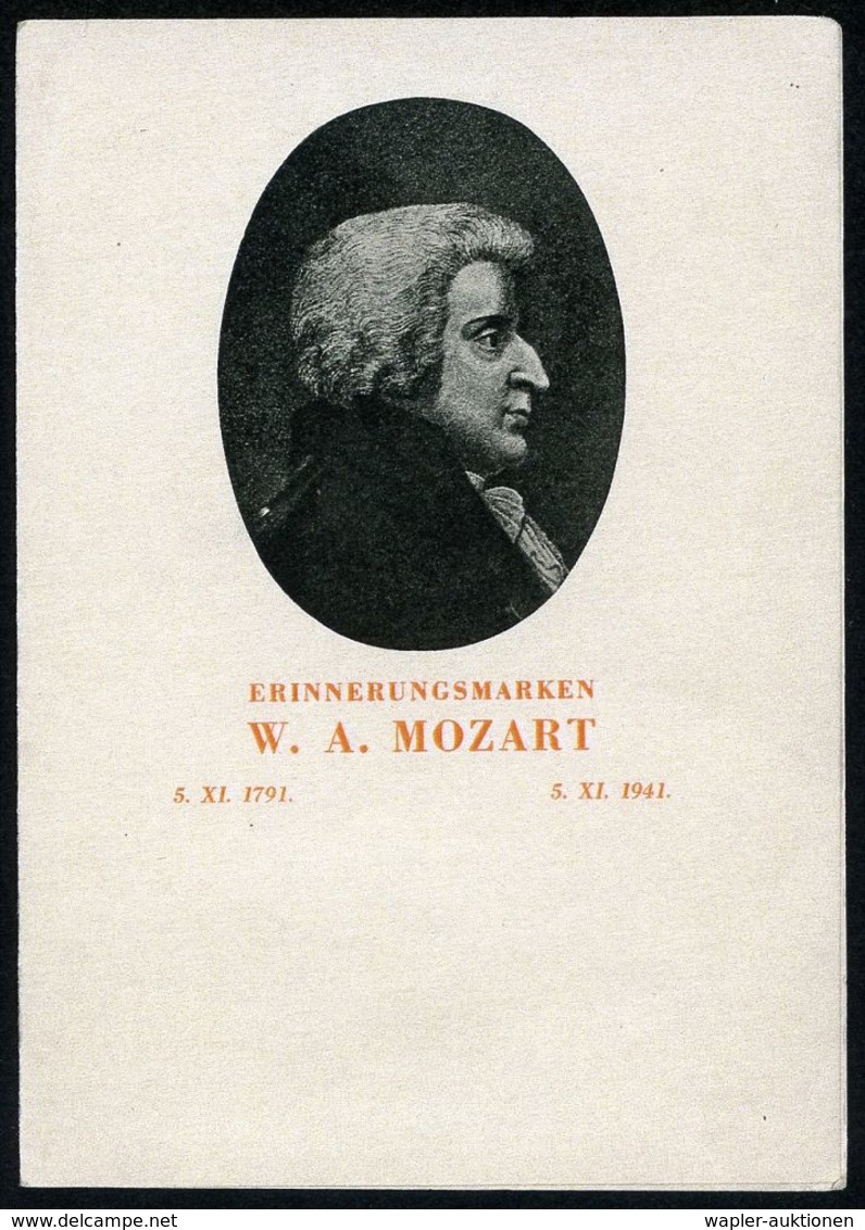 WOLFGANG AMADEUS MOZART : BÖHMEN & MÄREN 1941 (21.11.) "150. Todestag Mozart", Kompl. Satz + Zierfelder (roter Viktoria- - Musik