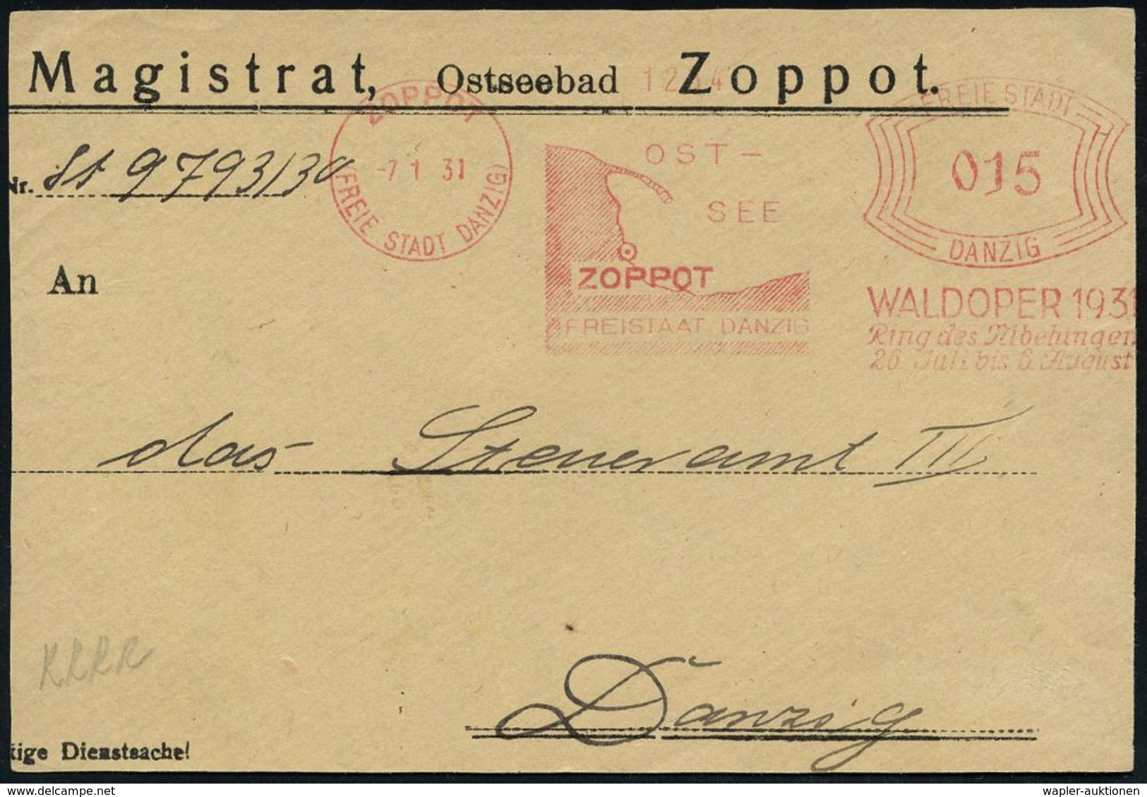 RICHARD WAGNER : ZOPPOT/ FREIE STADT DANZIG/ WALDOPER 1931/ Ring Der Nibelungen/ 20.Juli Bis 6.Aug. 1931 (7.1.) Sehr Sel - Musique