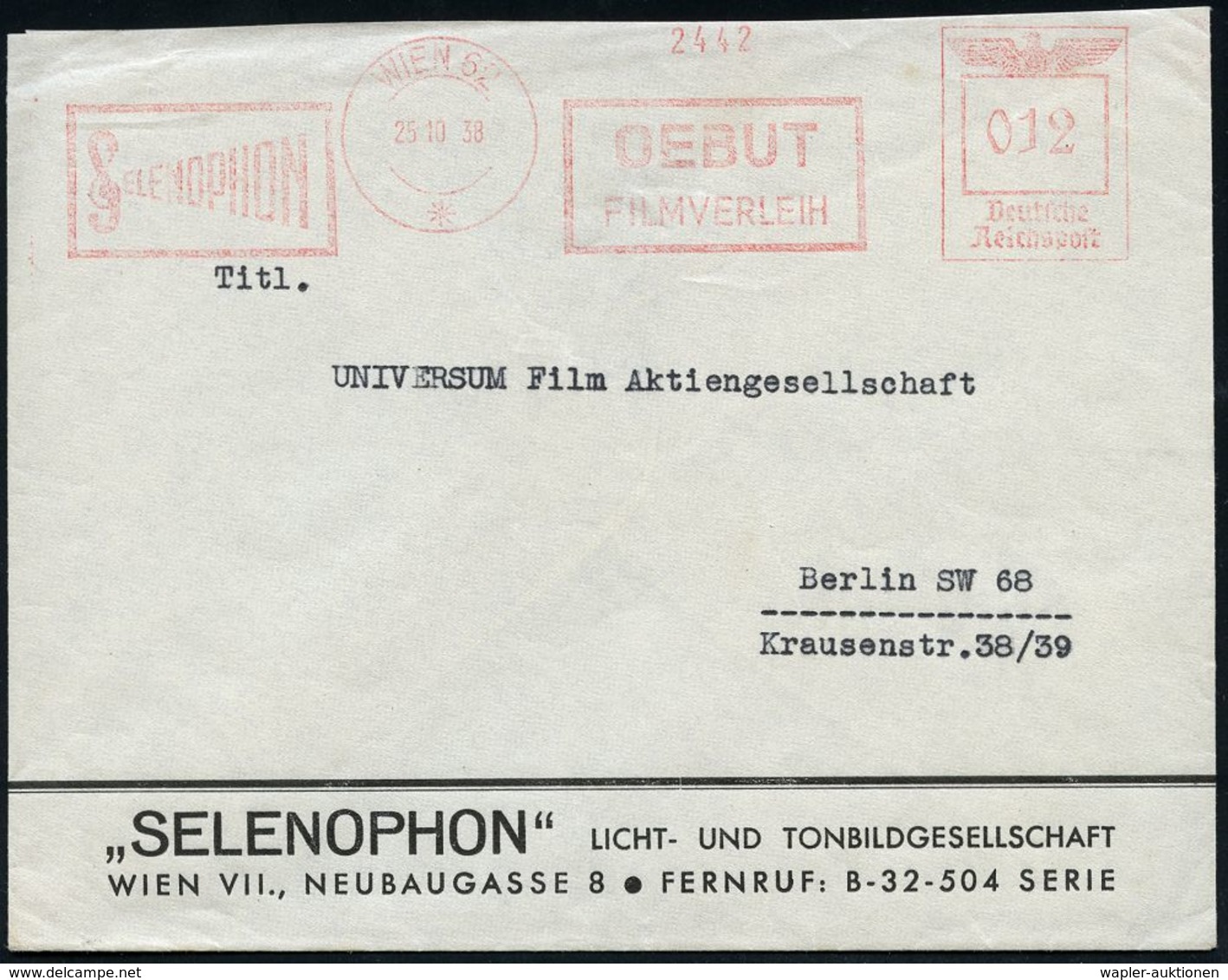 NOTEN / NOTENSCHLÜSSEL : ÖSTERREICH /  DEUTSCHES REICH 1938 (25.10.) Aptierter, Ehem. österr. AFS. Francotyp Reichsadler - Musique