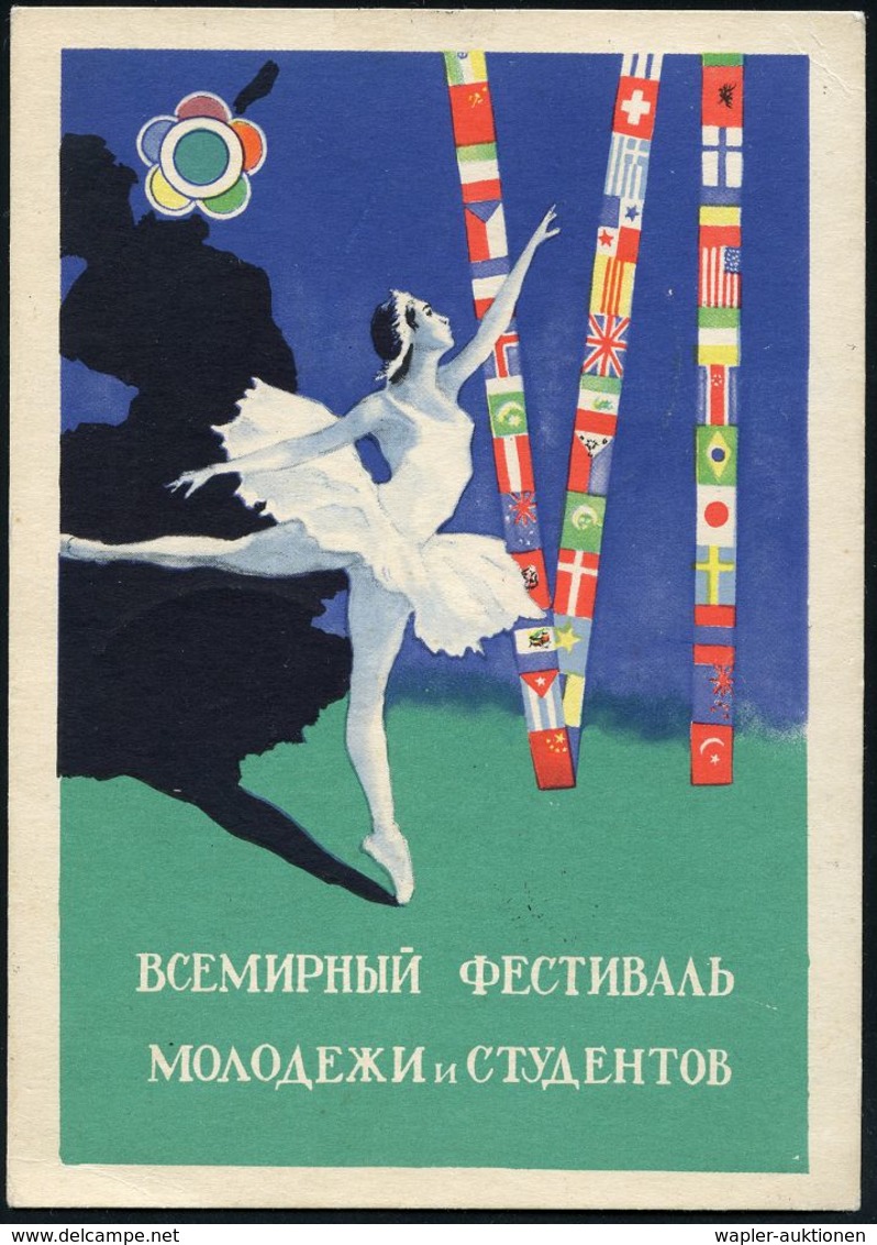 TANZ / TANZSPORT / BALLETT : UdSSR 1957 (4.8.) Schw.  U N D  40 Kop. Lenin-Bibliothek + Roter SSt.: MOSKAU/ INTERNAT. ST - Danse