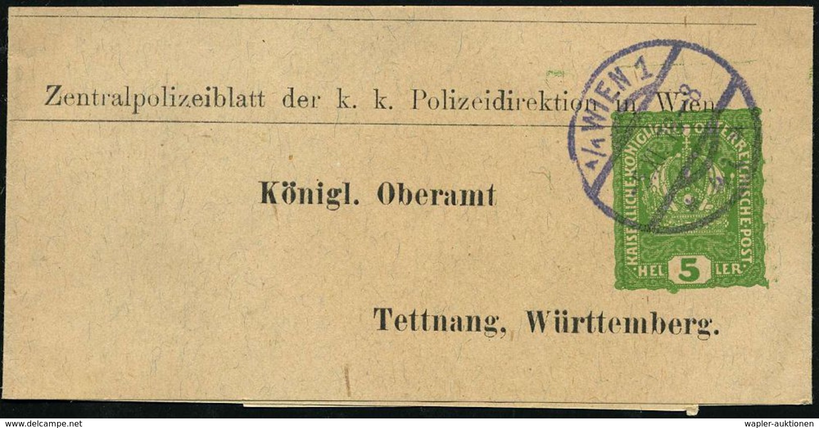 POLIZEI / VERBRECHENBEKÄMPFUNG : ÖSTERREICH 1918 (5.12.) Privat-Zeitung-Sb: 3 H. Krone, Grün.: Zentralpolizeiblatt Der K - Police - Gendarmerie