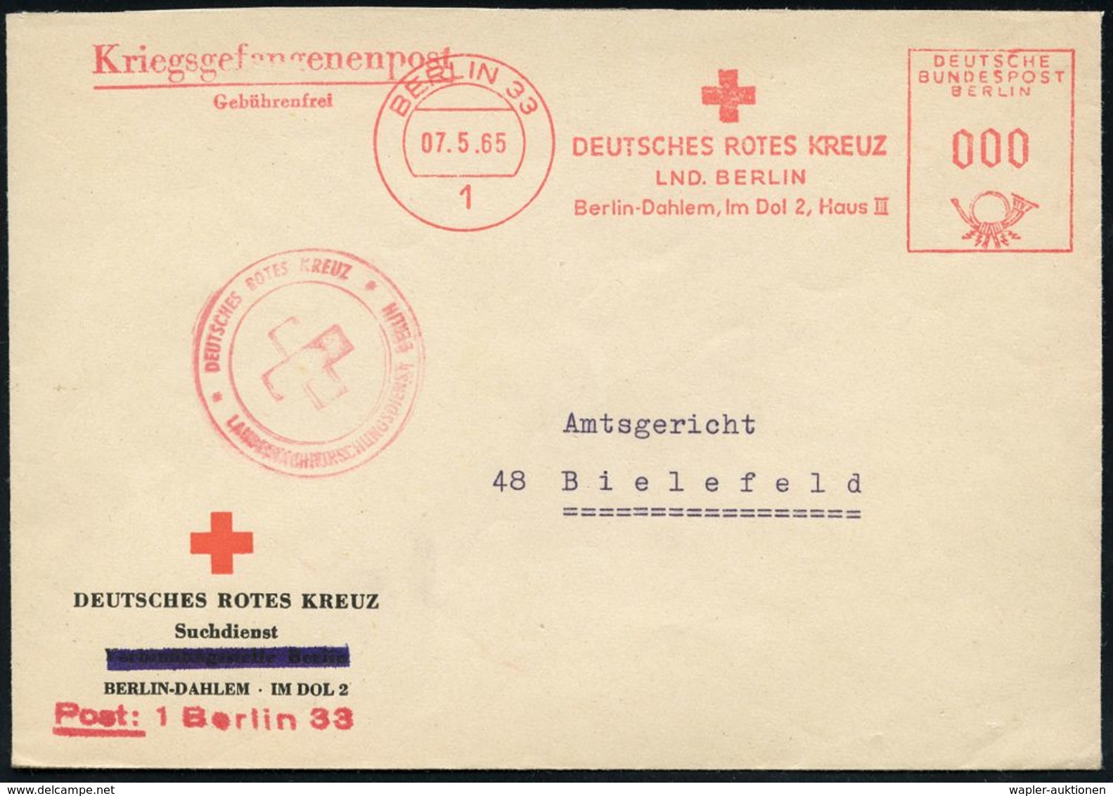 ROTES KREUZ  / DRK / IRK / ROTER HALBMOND : 1 BERLIN 33 / DEUTSCHES ROTES KREUZ/ LAND BERLIN.. 1965 (7.5.) AFS In 000 +  - Croce Rossa