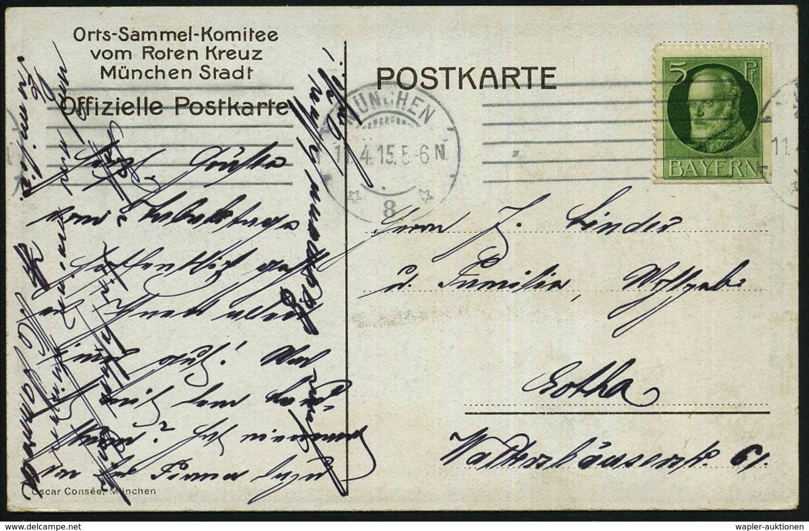 ROTES KREUZ  / DRK / IRK / ROTER HALBMOND : MÜNCHEN/ *8* 1915 (11.4.) Bd.MaSt Auf Color-Rotlreuz-Spenden-Künstler-Ak.: O - Croix-Rouge