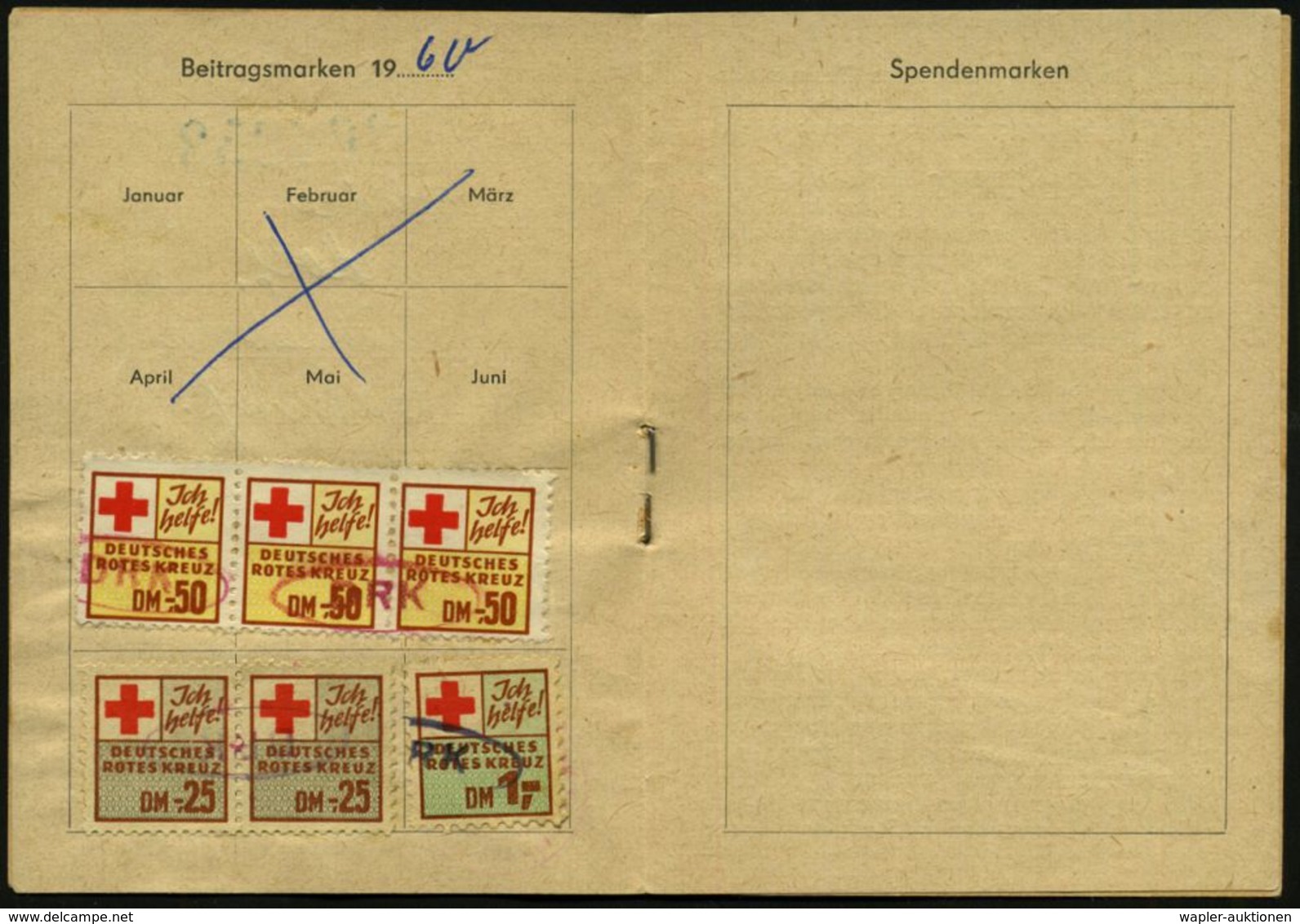 ROTES KREUZ  / DRK / IRK / ROTER HALBMOND : Oranienburg 1960 (27.7.) DDR-Rotkreuz-Ausweis Mit Div. RK-Beitragsmarken (2x - Croix-Rouge