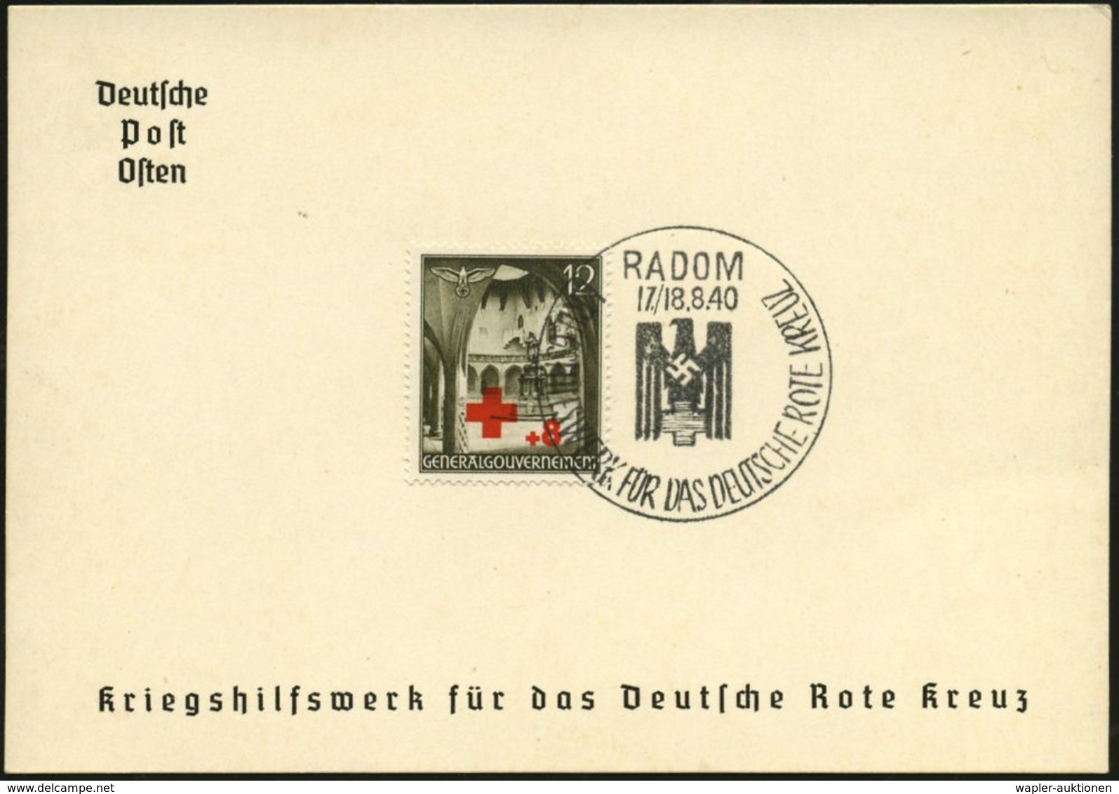 ROTES KREUZ  / DRK / IRK / ROTER HALBMOND : GENERALGOUVERNEMENT 1940 (Aug.) 12 + 8 Gr. RK-Kriegshilfswerk + Rotkreuz-SSt - Rotes Kreuz