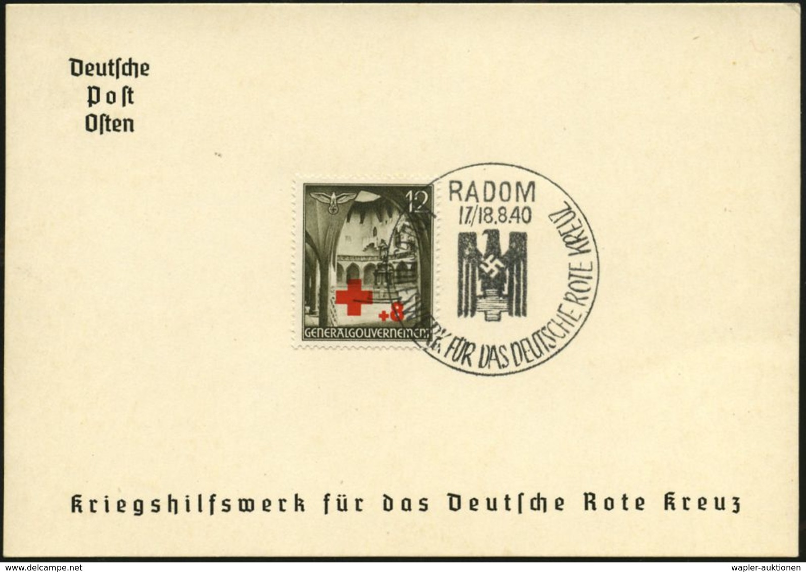 ROTES KREUZ  / DRK / IRK / ROTER HALBMOND : GENERALGOUVERNEMENT 1940 (Aug.) 12 + 8 Gr. RK-Kriegshilfswerk + Rotkreuz-SSt - Croix-Rouge