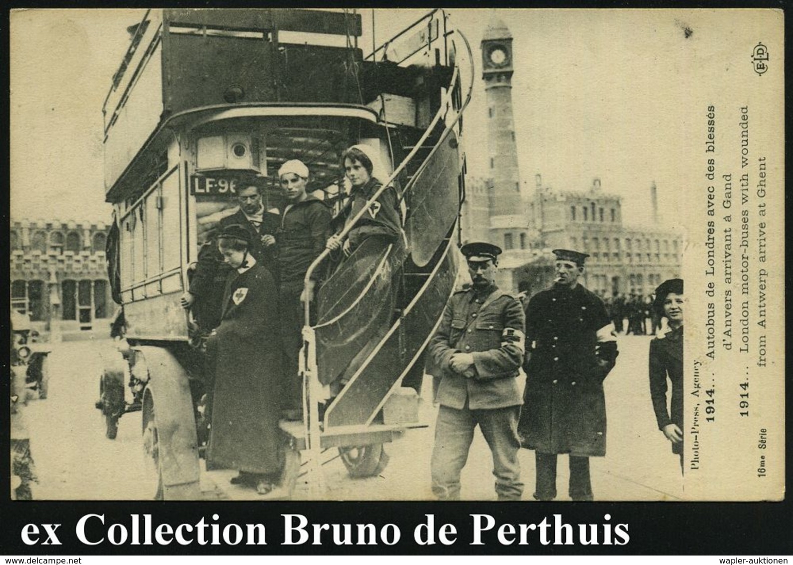 ROTES KREUZ  / DRK / IRK / ROTER HALBMOND : BELGIEN 1914 S/w.-Foto-Ak.: Londoner Doppelstock-Autobusse Als Rorkreuz-Verw - Croce Rossa