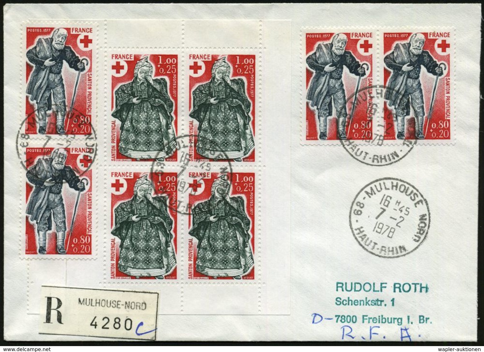 ROTES KREUZ  / DRK / IRK / ROTER HALBMOND : FRANKREICH 1977 (14.12.) 2 Rotkreuz-MH-Seiten = 4 X Rotkreuz-Satz Weihnachts - Red Cross