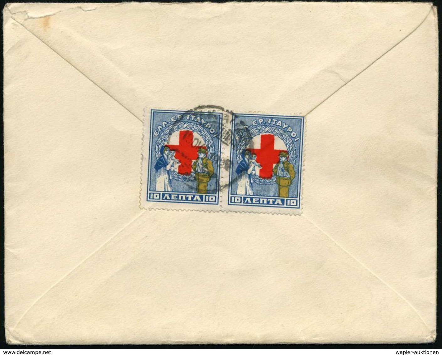 ROTES KREUZ  / DRK / IRK / ROTER HALBMOND : GRIECHENLAND 1919 (19.10.) 10 L. Rotkreuz-Zwangszuschlag 10 L. Paar = Frau M - Croce Rossa