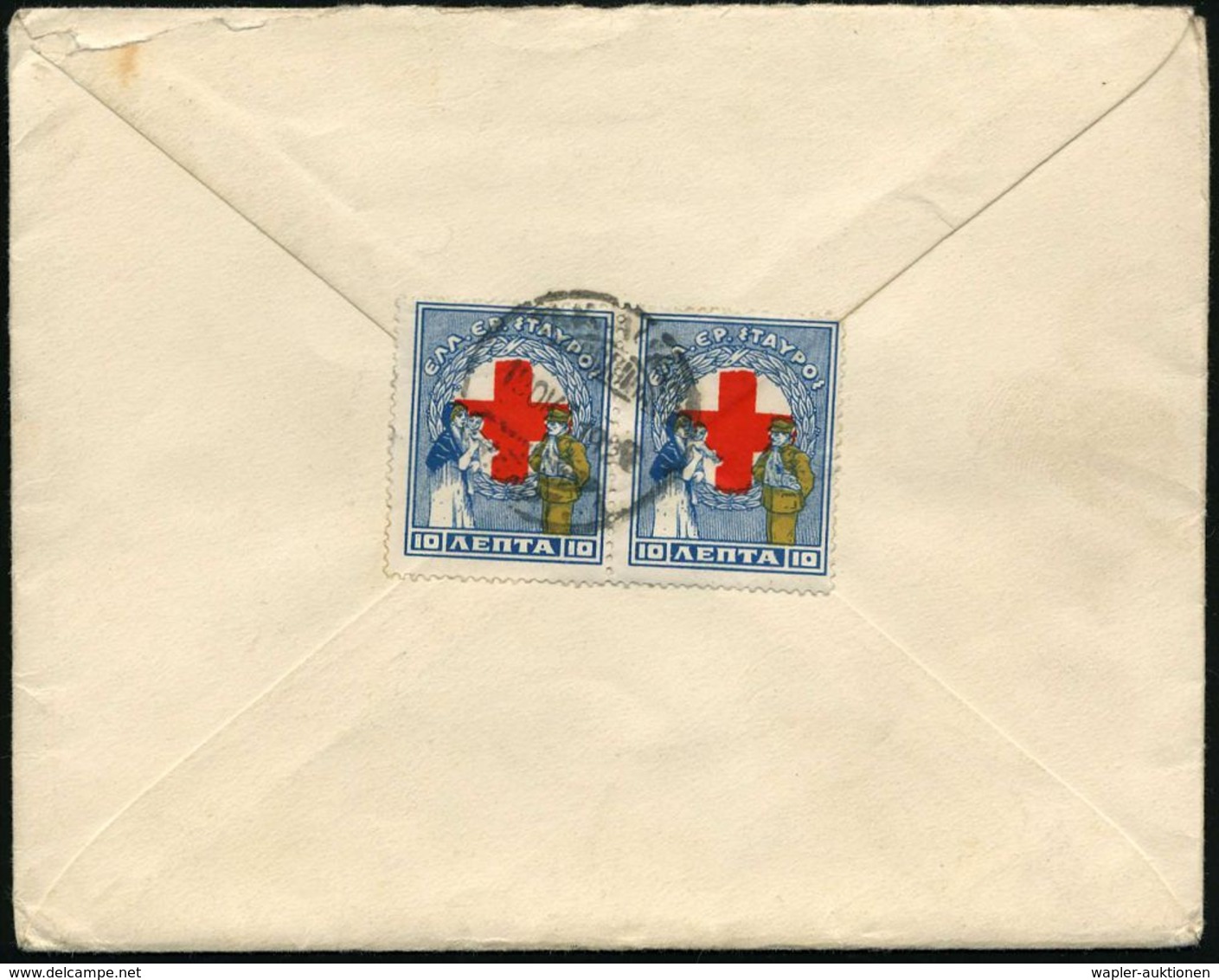 ROTES KREUZ  / DRK / IRK / ROTER HALBMOND : GRIECHENLAND 1919 (19.10.) 10 L. Rotkreuz-Zwangszuschlag 10 L. Paar = Frau M - Croix-Rouge