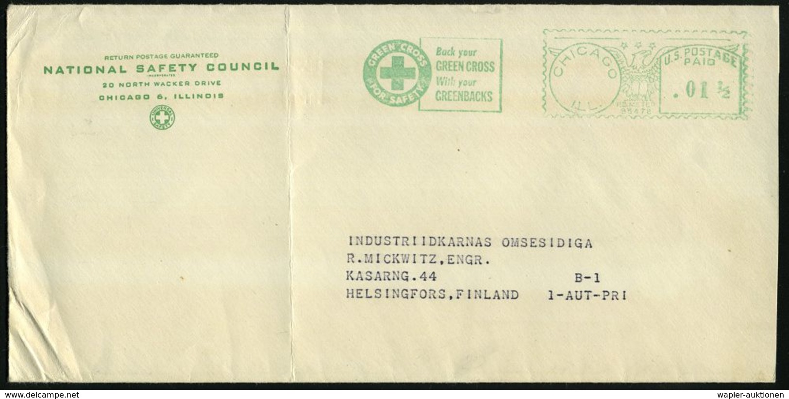 ROTES KREUZ  / DRK / IRK / ROTER HALBMOND : U.S.A. 1935 Ca. (ca.) Grüner AFS (o. Monat/Tag): CHICAGO/ILL./PB./95478/GREE - Red Cross