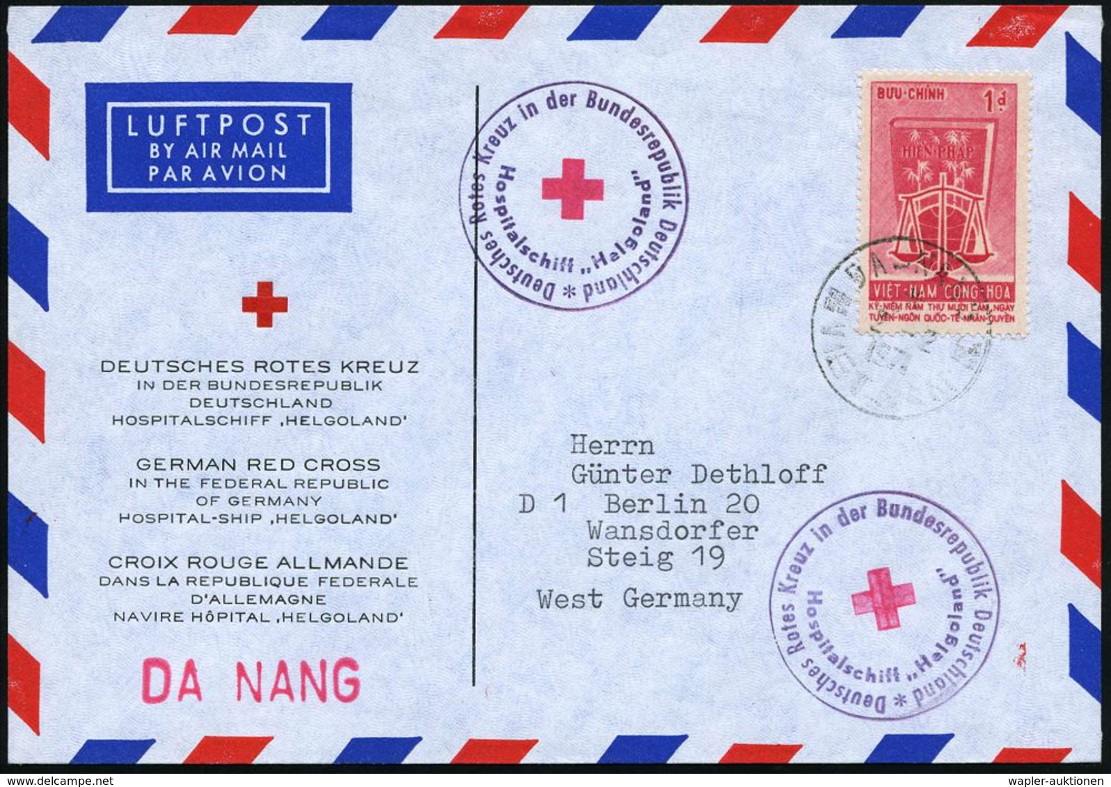 ROTES KREUZ  / DRK / IRK / ROTER HALBMOND : VIETNAM 1971 (2.2.) 1K: DA-NANG Auf EF 1 D. "Menschenrechte" + Zweifarb. HdN - Red Cross