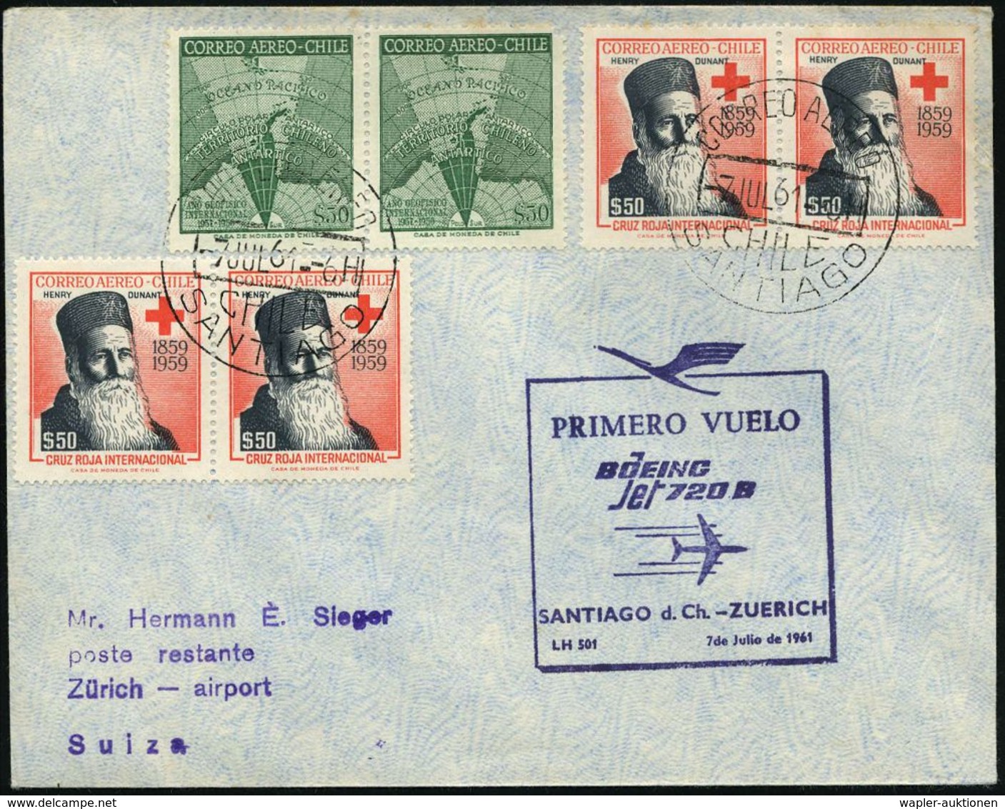 ROTKREUZ-PIONIERE / HENRI DUNANT : CHILE 1961 (7.7.) 50 C. Henri Dunant, 2 Paare U. Paar 50 C. Geophysial. Jahr , 1K: SA - Henry Dunant