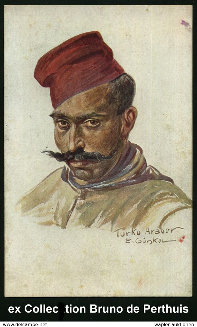 KGF-POST I.WELTKRIEG (1914-18) : DEUTSCHES REICH 1915 (ca.) Color-Künstler-Ak.: Kriegsgefangener Turko Araber Mit Fez, S - Red Cross