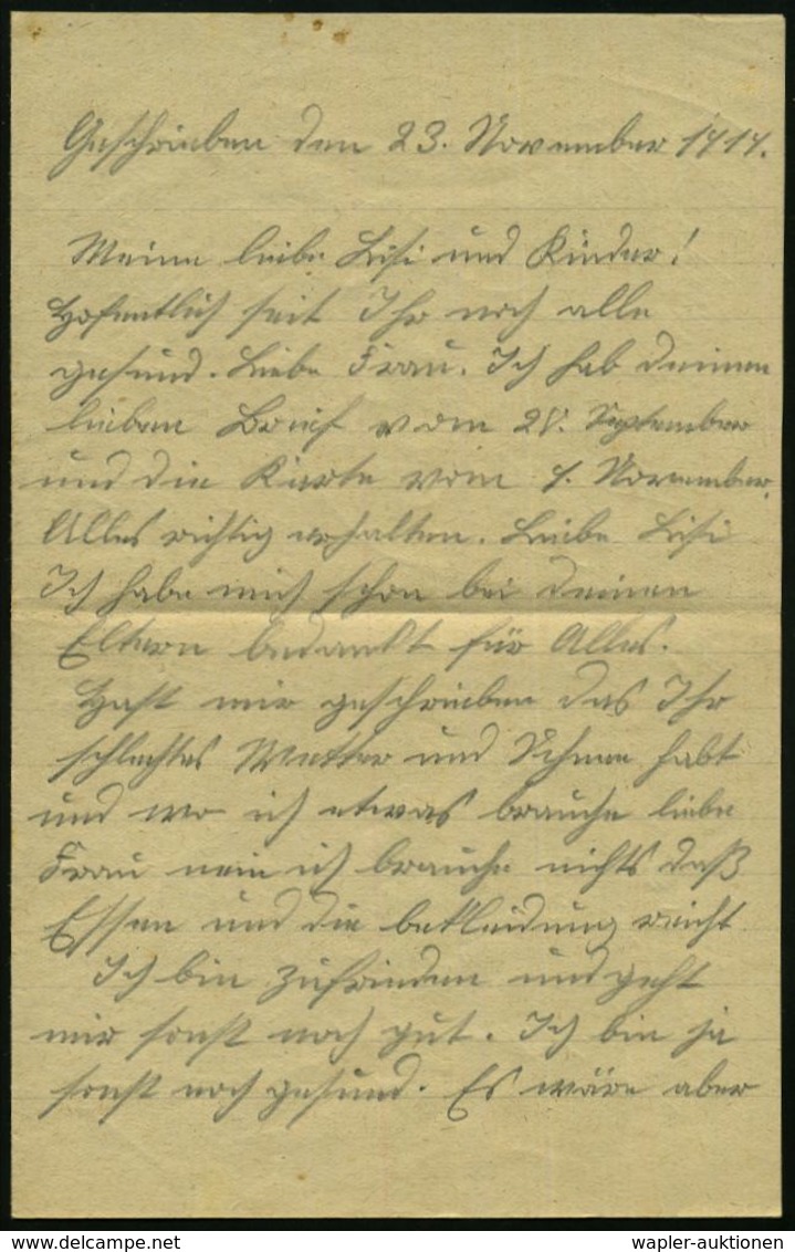 KGF-POST I.WELTKRIEG (1914-18) : FRANKREICH /  DEUTSCHES REICH 1914 (23.11.) Kgf.-Vordr.-Bf. Für Deutsche Kgf., Blauer Z - Croix-Rouge