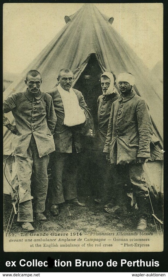 KGF-POST I.WELTKRIEG (1914-18) : FRANKREICH /  DEUTSCHES REICH 1914 S/w.-Foto-Ak.: Deutsche Verwundete Kriegsgefangene V - Red Cross