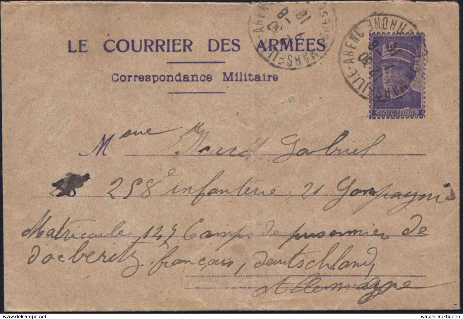 KGF-POST I.WELTKRIEG (1914-18) : FRANKREICH 1916 (7.8.) Feldpost-Faltbf. Mit Marken-Imitation: General Joffre = Schöpfer - Rotes Kreuz