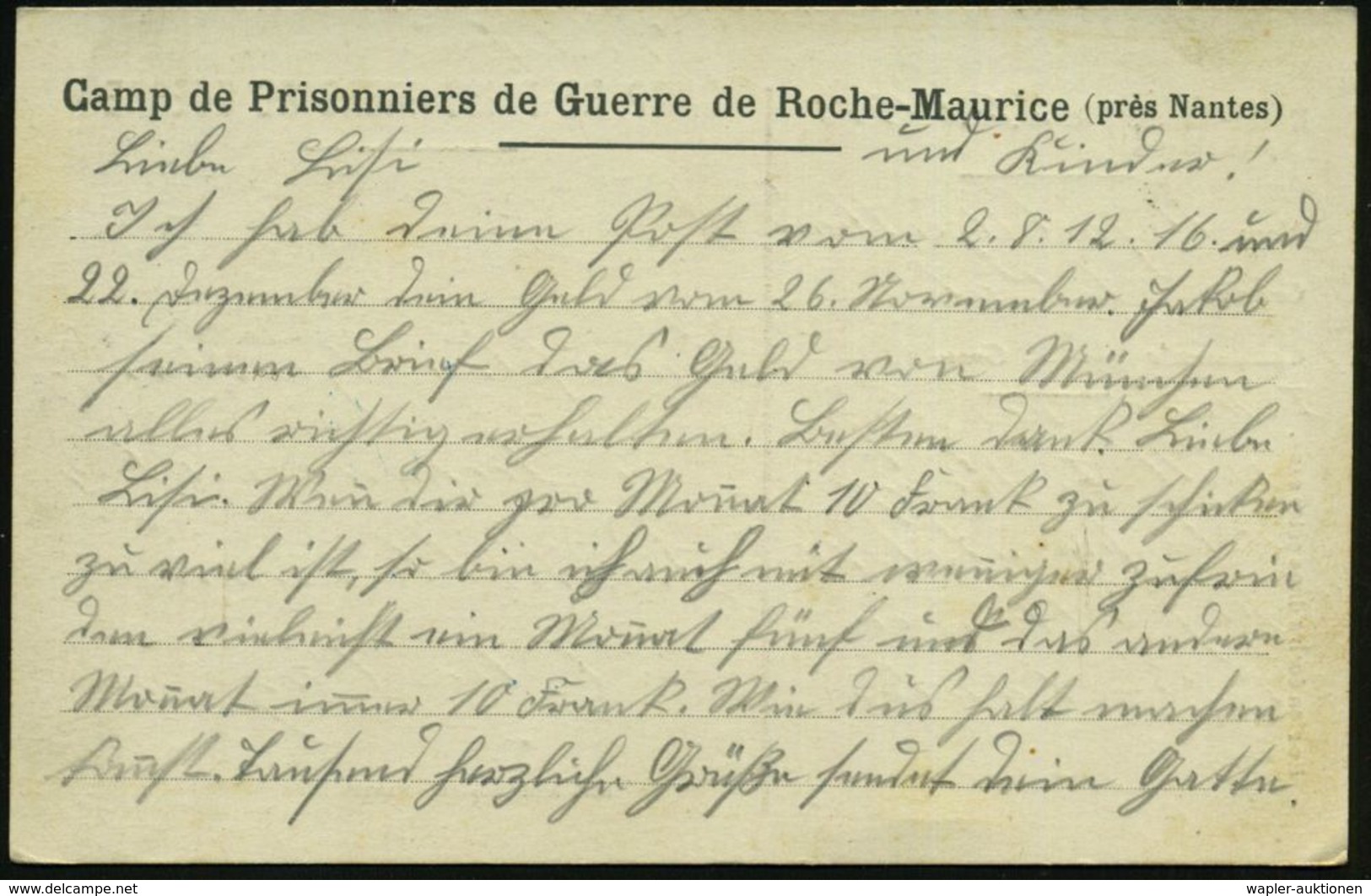 KGF-POST I.WELTKRIEG (1914-18) : FRANKREICH 1918 (6.2.) 1K: NANTES-CHANTENAY/LOIRE-INTre +  G R ü N E R  Zensur-3K-HdN:  - Red Cross