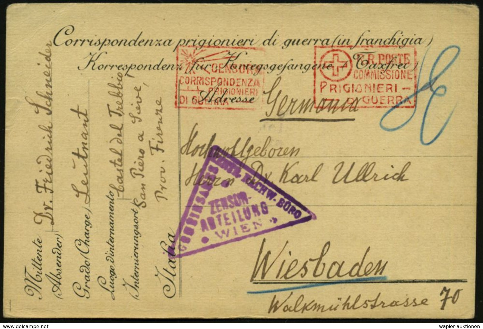 KGF-POST I.WELTKRIEG (1914-18) : ITALIEN /  ÖSTERREICH 1916 (14.11.) Roter Rotkreuz-Zensur-Ma.St: CENSURA/CORRISPONDENZA - Rotes Kreuz