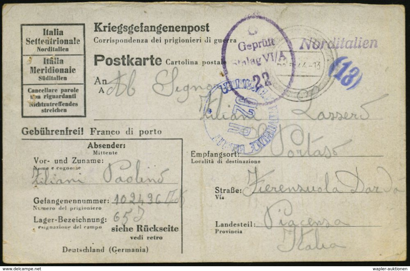 KGF-POST II. WELTKRIEG (1939-45) : Hemer 1944 (2.7.) Stummer 2K-Steg = Tarnstempel Hemer + Viol. Zensur-Oval: Geprüft/St - Croix-Rouge