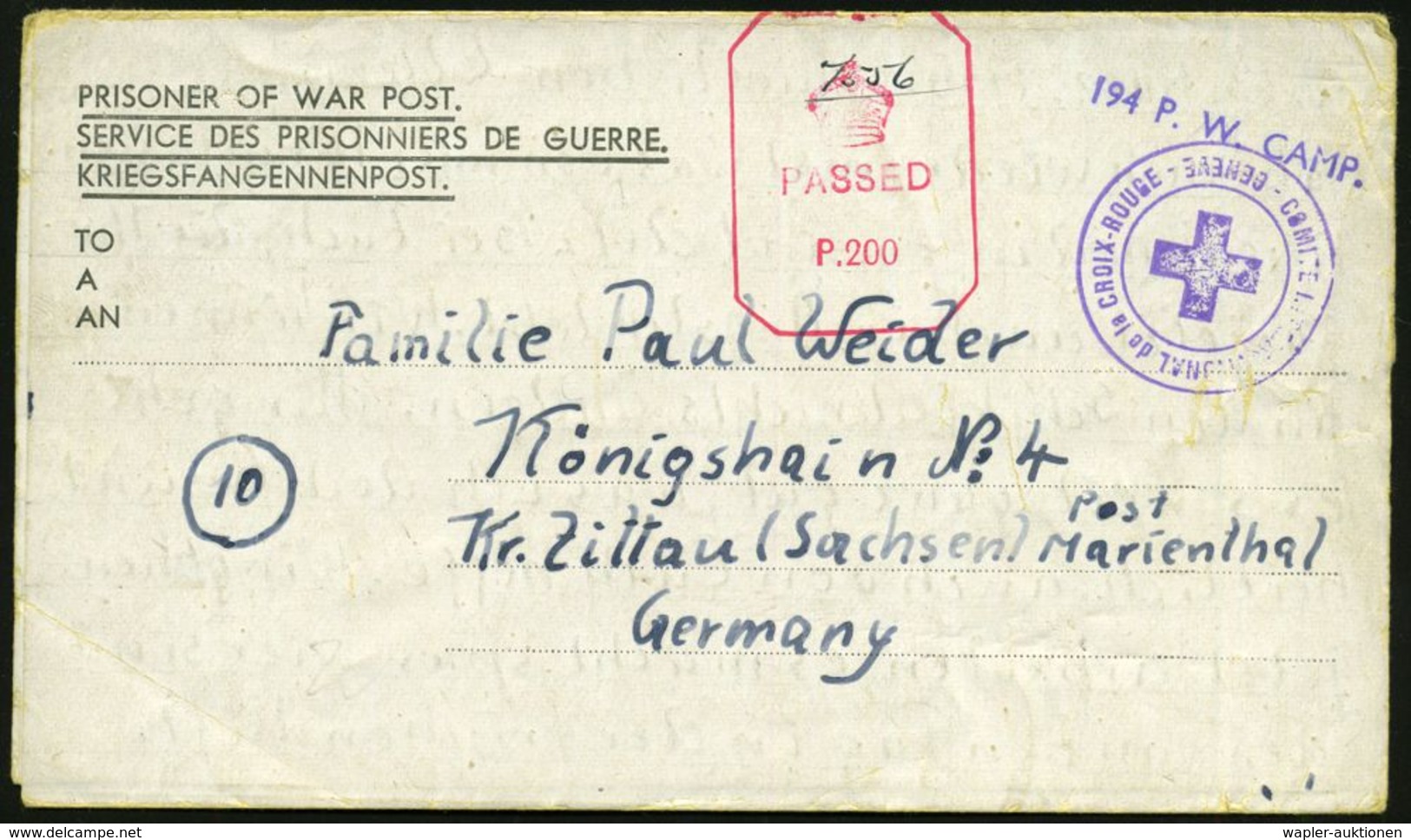 KGF-POST II. WELTKRIEG (1939-45) : GROSSBRITANNIEN /  D.R. 1945 (13.3.) Kgf.-Faltbf.: PRISONER OF WAR POST + Viol. 1L: 1 - Croix-Rouge