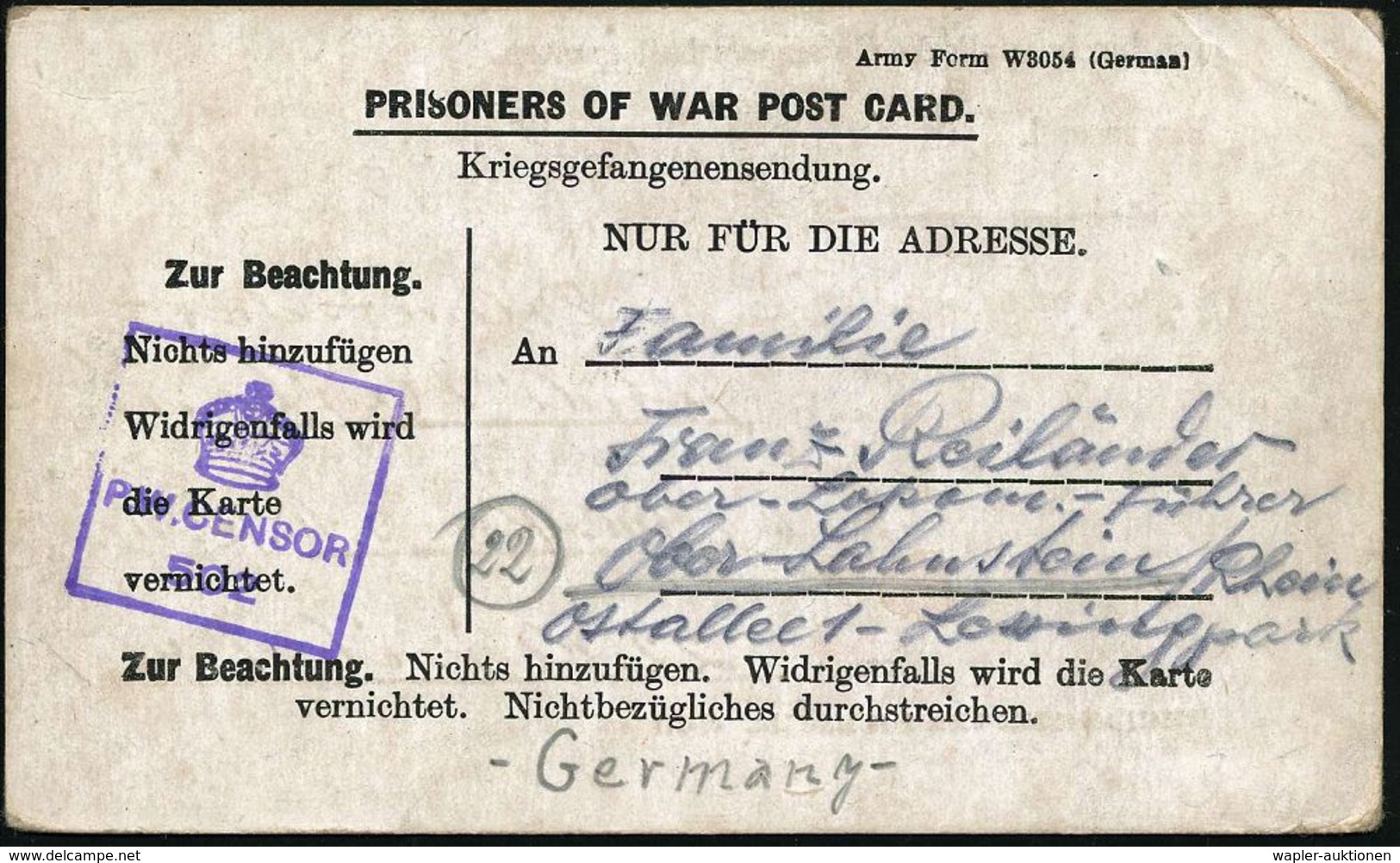 KGF-POST II. WELTKRIEG (1939-45) : GROSSBRITANNIEN /  D.R. 1945 (22.4.) Kgf.-Vordruck-Kt.: P.O.W. POST CARD (Kleinformat - Red Cross